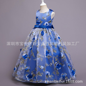 Girls Princess Dress Blue Floral Print Ball Gown Tutu Skirt For Children Performance Wear Size Medium Large - Product Image 5