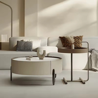 Meubles de salon en bois massif italien, table basse ronde moderne en dalle de roche avec dessus en cuir simple pour usage domestique