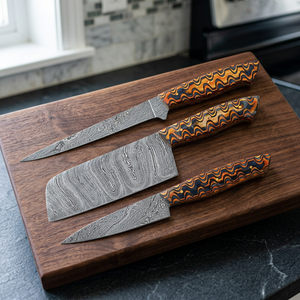 Juego de Cuchillos de Cocina de Damasco Forjados a Mano de 3 Piezas Personalizados, Juego de Cuchillos Profesionales para Chef con Mango de Madera, OEM ODM - Product Image 1