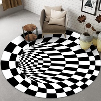 Tapis rond en polyester à illusion optique 3D fait à la machine, noir et blanc à carreaux, best-seller pour le salon et la chambre à coucher