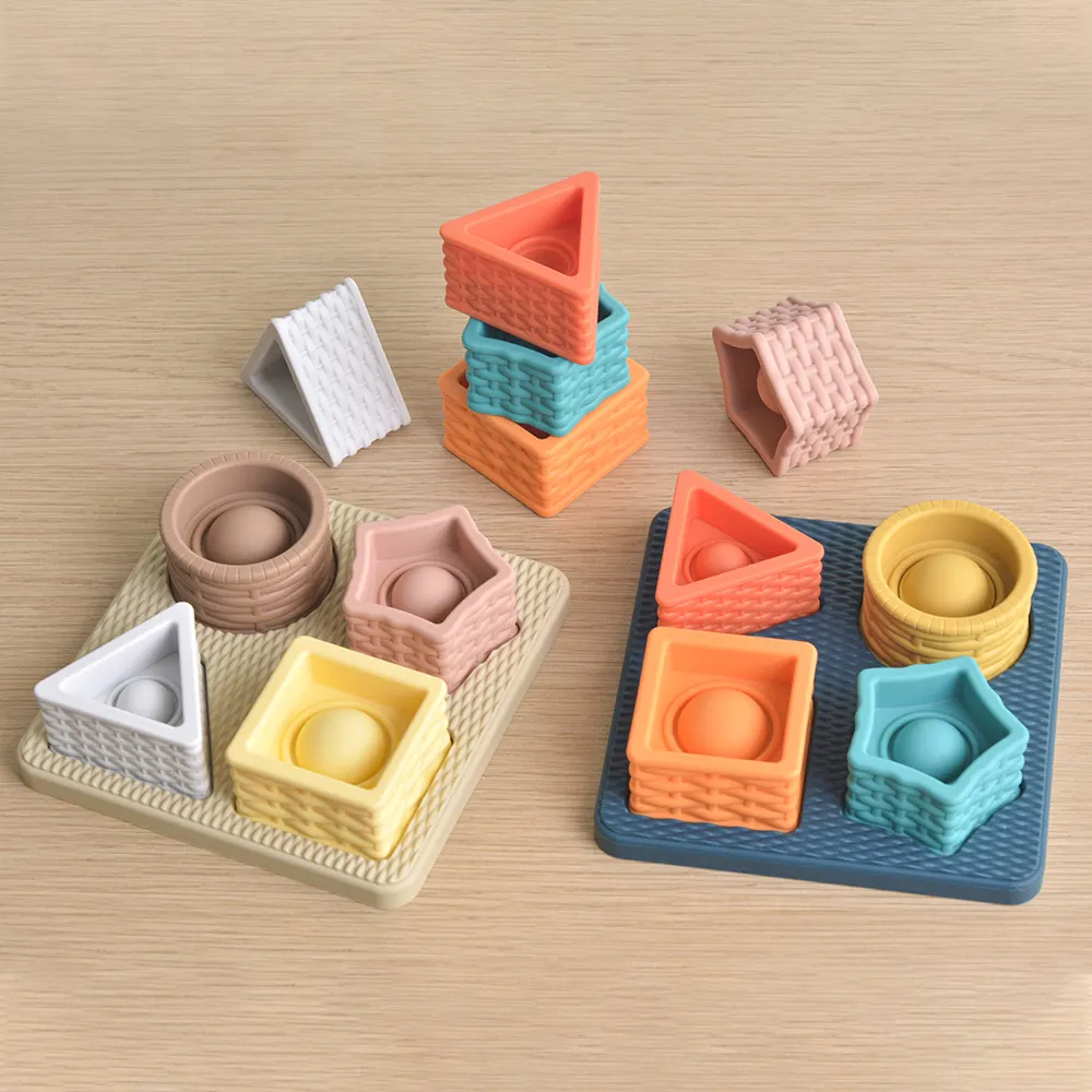 Rompecabezas de mordedor 3D de silicona a juego geométrico de dibujos animados para niños de Aprendizaje Temprano Montessori