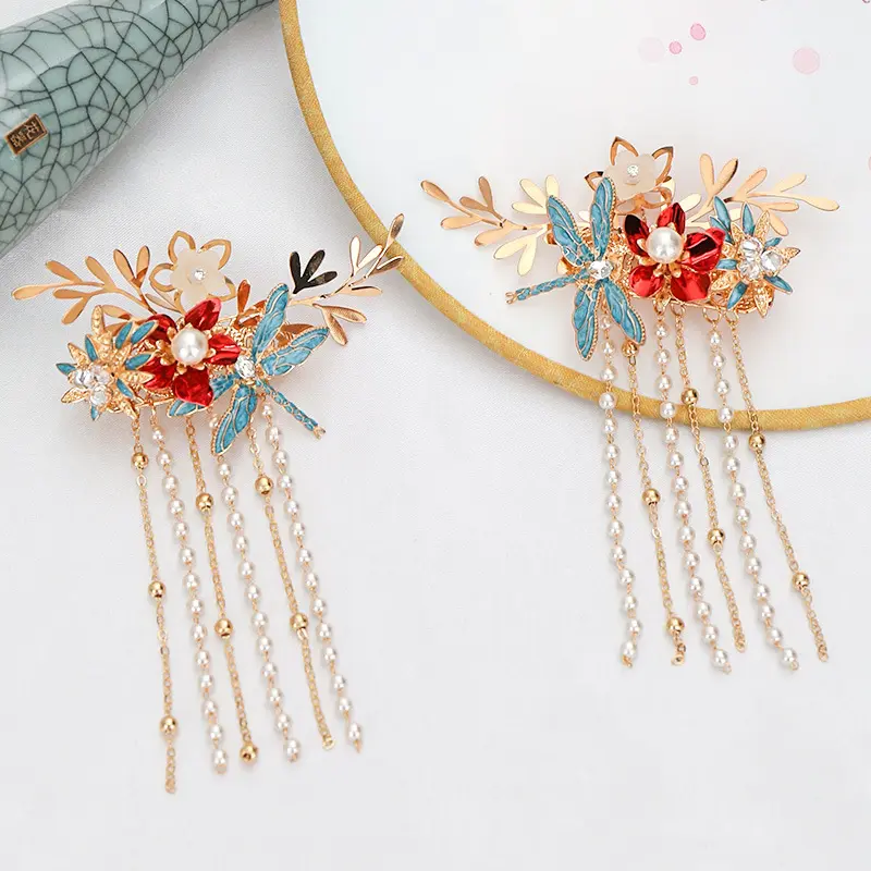 Handmade luxury alloy hair accessories bridal jewelry for women personality luxury metal flower tassel hair clip