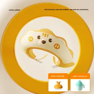 Bonnet de douche imperméable pour bébé avec protection des oreilles et des yeux, bande magique réglable, motif animal de dessin animé pour le bain des enfants - Product Image 5