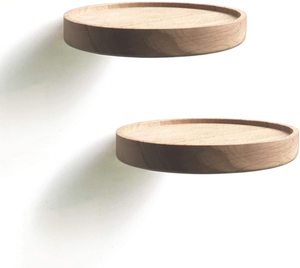 Estante de Pared Redondo de Madera, Estantes Colgantes de Madera, Decoración de Pared, Juego de 2 - Product Image 1