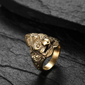 Anillo Vintage de Acero Inoxidable con Cara de Garuda Hindú, Anillo Personalizado de Acero de Titanio con Buda Garuda, Pájaro de Alas Doradas - Product Image 2