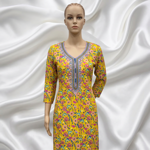 Abaya Abierta Floral Amarilla al por Mayor para Niñas de Dubái con Conjunto Sheila, Ropa Islámica Modesta Bordada - Product Image 6