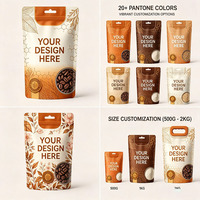 Sachet Doypack Personnalisé en Papier Kraft Écologique Imprimé Numérique avec Fermeture Zip Refermable et Fenêtre Transparente pour Poudre Protéinée et Matcha