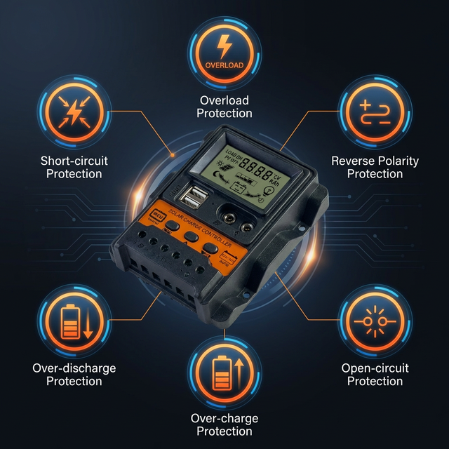 Household PWM Solar Charge Controller 12V 24V 48V 10A 20A 30A Intelligent 3-Stage PWM 780W Max PV Power 6-Layer Protection