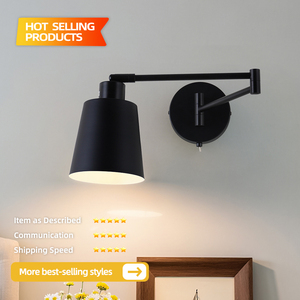 Lampe murale LED à abat-jour conique en métal noir réglable, base d'ampoule E27, lumière blanc chaud pour le salon, décoration de la maison - Product Image 2
