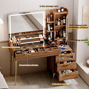 Tocador <span class=keywords><strong>de</strong></span> <span class=keywords><strong>Maquillaje</strong></span> Grande <span class=keywords><strong>de</strong></span> 53.5 Pulgadas con Luces y Espejo, Tocador con 5 Cajones, Tomas <span class=keywords><strong>de</strong></span> Corriente USB y Taburete Incluidos - Product Image 3