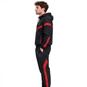Ensemble de survêtement pour homme, sweat à capuche léger à fermeture éclair noir et rouge imprimé, avec pantalon de jogging, vêtements de sport - Product Image 3