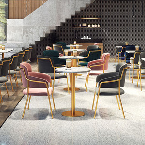 Mesa y Sillas de Área de Negociación <span class=keywords><strong>Casual</strong></span> para Cafetería Nórdica, Silla de Terciopelo Rosa de Lujo Ligero - Product Image 2