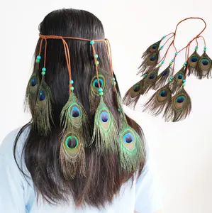 Nuevas bandas para el cabello de estilo étnico a la moda, tocado de plumas de tiro escénico bohemio, venta al por mayor