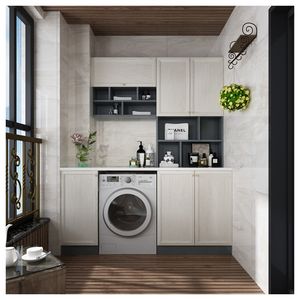 Armoires de buanderie modernes et simples sur mesure avec lavabo et panier - Product Image 1