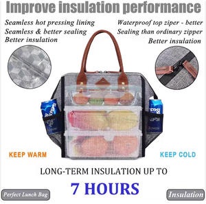 Sac à lunch isotherme avec bandoulière amovible, motif lettres, fermeture éclair, 12L, imperméable, pour pique-nique et transport alimentaire - Product Image 3