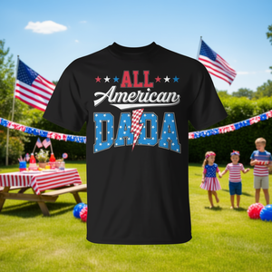Camiseta All American Dad del 4 de julio, patriótica, familiar, a juego, negra - Product Image 3