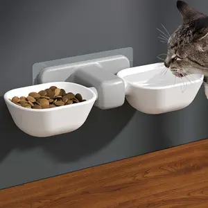 Wandhängende erhöhte Haustierfutterschale mit Doppelschale für Hauskatzen kleine große Hunde individueller Welpenfutter aus Kunststoff Wasserspender