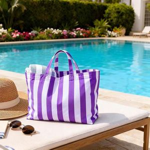 Hot Selling Vertical Stripe <b>Large</b> Capacity Beach Tote <b>Bag</b> Lightweight <b>Canvas</b> Shoulder <b>Bag</b> for Shopping - Product Image 3
