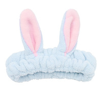Bandeau pour cheveux confortable et doux en polaire corail avec oreilles de lapin mignonnes pour femmes, bandeau élastique pour la douche, le lavage du visage