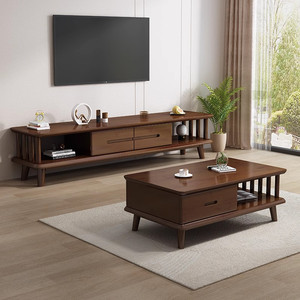 Juego de Muebles de Salón de Madera Maciza Estilo Escandinavo a Precio de Mayoreo: Mueble para TV y Mesa de Centro Color Blanco Nogal con Cajones de Almacenamiento - Product Image 5