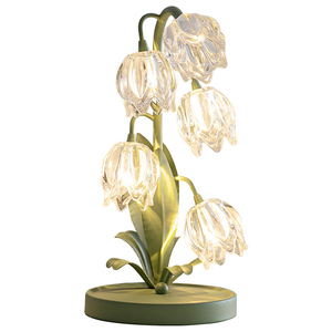 Lampe de table réglable en forme de fleur de cristal, E27 LED, commande par interrupteur, lumière blanche chaude douce, col flexible, abat-jour en verre noir, lampe en bois - Product Image 4
