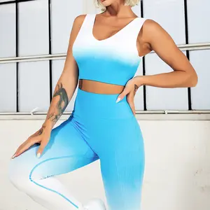 Yeni Ombre iki parçalı egzersiz setleri spor spor seti dikişsiz Yoga kıyafeti spor salonu giyim egzersiz seti kadın tayt sutyen kıyafet
