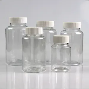 30 50 100 150 200 250 300ml g leere klare flasche PET Runde pille medizin kunststoff versiegelt flasche mit weiß deckel