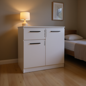 Comò bianco Idaher con 2 ante e 1 cassetto, mobile minimalista per camera da letto - Product Image 2