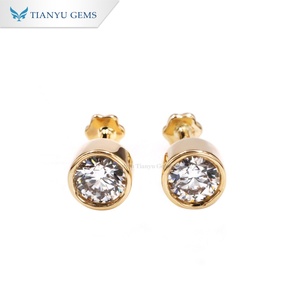 Tianyu Gems Custom 14K Yellow Gold Round Lab Diamond <b>Stud</b> <b>Earrings</b> Bezel Setting Minimalist Women's Everyday Wear - Product Image 2
