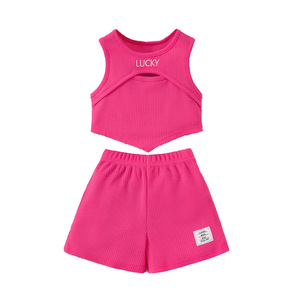 Export Girls Casual Vest Shorts Suit for Spring Summer New Waffle Design Small Medium-Sized Knitted Fabric Tz1333-D - Product Image 5
