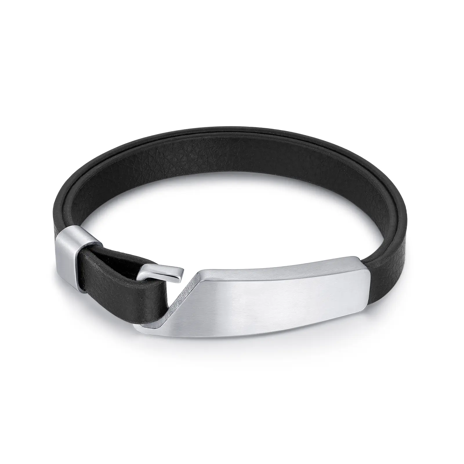 Leather Bracelet Stainless Steel Clasp Men Sport Black Wristband Custom Logo Leather Bracelet