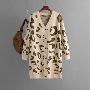Nouveautés automne-hiver, tricot mi-long à imprimé léopard, cardigan pour <span class=keywords><strong>femme</strong></span>, manteau ample - Product Image 3