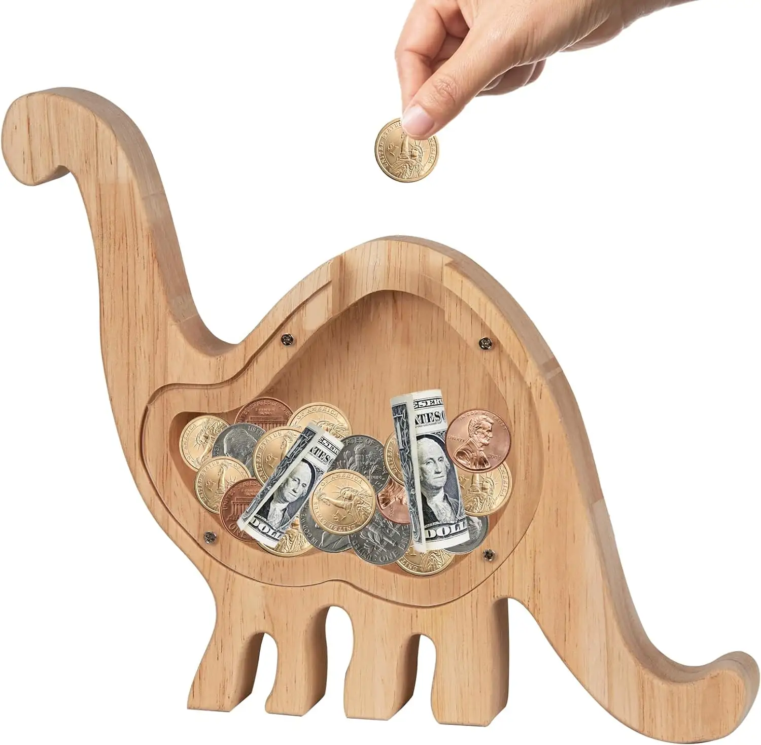 Hucha de dinosaurio de madera púrpura personalizada Boalord para niños, regalo para niños, hucha de madera con moneda de Animal de vientre grande