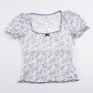 Camiseta de Dos Piezas con Encaje y Estampado Digital Estilo Veraniego para Chicas, con Detalle Transparente - Product Image 2