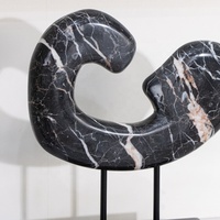 Sculpture abstraite en marbre personnalisable, art en pierre noir et blanc, ornement décoratif avec base en métal pour commande en gros