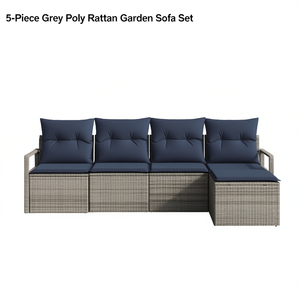 Ensemble de canapés de jardin en polyrotin gris 5 pièces, mobilier d'extérieur moderne pour jardin, capacité 4 personnes - Product Image 1