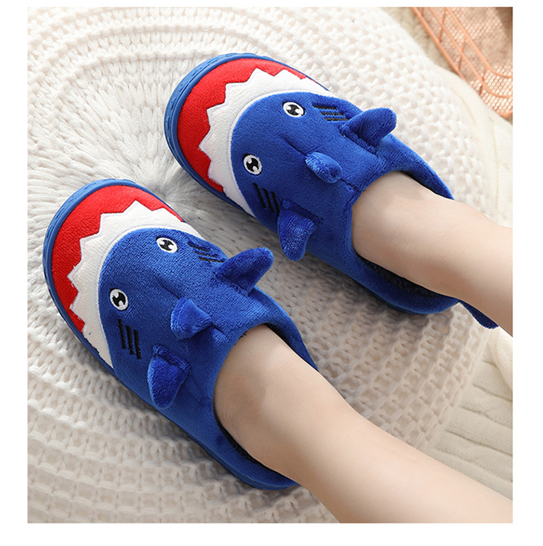 Children's Cotton Slippers Cartoon Shark Indoor Non-slip Warm Household Kids Plush Slippers