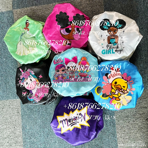 Vente en gros de bonnets pour bébés filles en satin double couche personnalisés avec des personnages de dessins animés pour les filles de 2 à 6 ans - Product Image 4