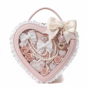 Sac à main en forme de cœur <span class=keywords><strong>Ita</strong></span> Bag Kawaii 2026, style Lolita mignon, cosplay mignon, <span class=keywords><strong>rose</strong></span> en PU avec nœuds en ruban - Product Image 1