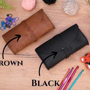 Custom Pu Leather <b>Hook</b> Case Yarn Needle Organizer Vintage Multifunction <b>Crochet</b> Bag Personalized Travel Gift for Knitter - Product Image 5