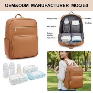 <span class=keywords><strong>Sac</strong></span> à dos à <span class=keywords><strong>langer</strong></span> personnalisé unisexe en cuir PU végétalien marron pour bébé, idéal pour la maternité et les parents, adapté au marché australien - Product Image 1
