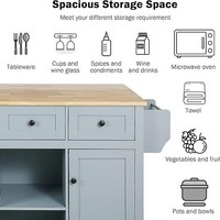 Îlot de cuisine moderne en bambou sur mesure avec 3 tiroirs, 6 étagères, table console mobile multifonctionnelle pour petit appartement