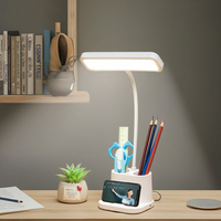 Lampe de bureau LED rechargeable par USB Lampe de lecture à température tricolore avec porte-stylo Support de téléphone Lampe de table d'apprentissage