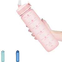 32oz Silikon Pipetli ve Zaman Göstergeli Taşınabilir Yeniden Kullanılabilir Su Şişesi, Açık Hava Seyahatleri için Taşıma Askılı