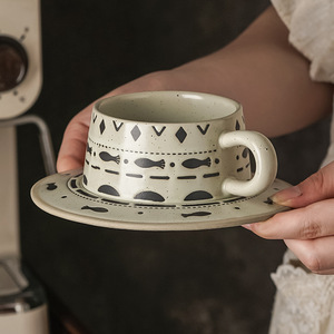 Flower Pattern Ceramic Coffee <b>Cup</b> And Saucer <b>Set</b> 250ml Durable Retro Style For Tea Or Coffee - Product Image 2