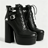 Bottines à plateforme noires pour femmes, personnalisables, à lacets, style Goth Punk, à talons épais, avec boucles, chaussures Y2K