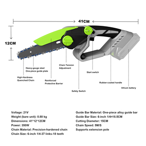DTWA2-0041 Motosierra Eléctrica Industrial OEM DIY Portátil de 350W con Barra Guía de 6 Pulgadas para Cortar Madera y Abatir Árboles - Product Image 2