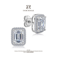 Boucles d'oreilles clous vintage en moissanite taille émeraude avec halo, en argent sterling 925, bijoux en moissanite pour femme, usage quotidien