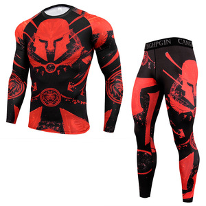 Ensemble 2 pièces de t-shirts et pantalons de compression imprimés par sublimation pour hommes, idéal pour la gym, le fitness, les leggings, les rashguards, le BJJ et la natation. - Product Image 2