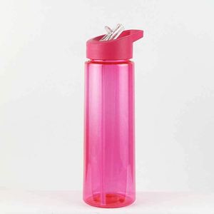 Bouteille d'eau sport en plastique colorée avec couvercle à paille rabattable sans BPA pour les voyages en plein air, la randonnée, design moderne unisexe - Product Image 5